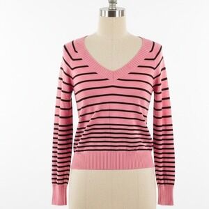 American‎ Eagle Pink Striped V Neck Long Sleeve Sweater Womens XL